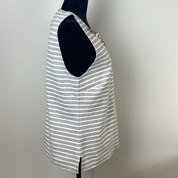 J. Crew grey and white striped jewelry embellished tank size medium - Picture 5 of 9